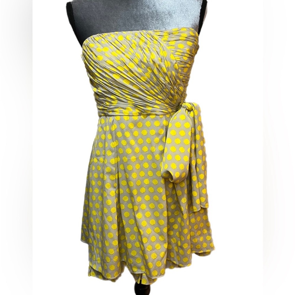ALICE & OLIVIA Strapless Grey & Yellow Polka Dot Dress, Size S - Picture 1 of 9